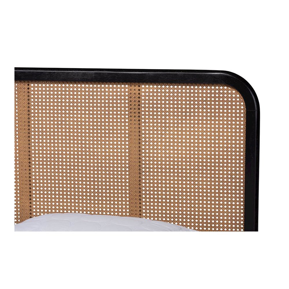 Charcoal Finished Wood and Synthetic Rattan Queen Size Platform Bed. Picture 4