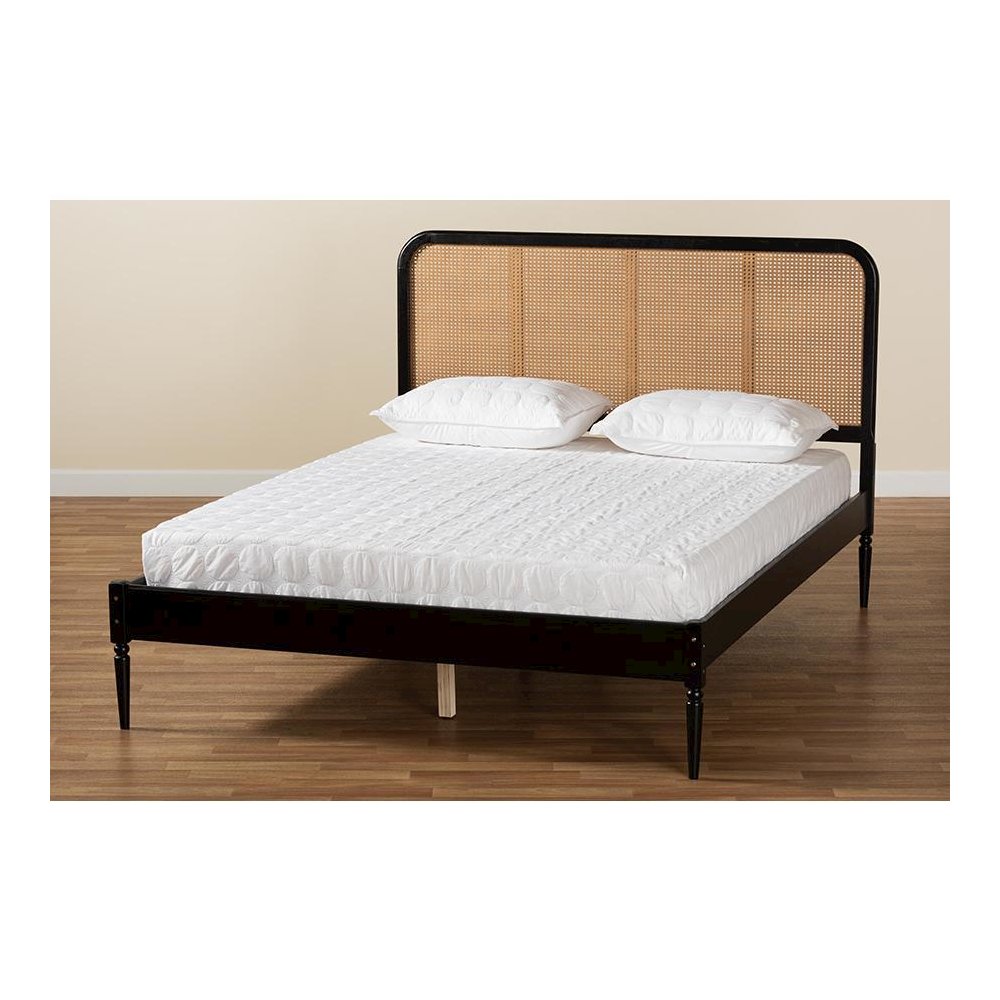 Charcoal Finished Wood and Synthetic Rattan Queen Size Platform Bed. Picture 8