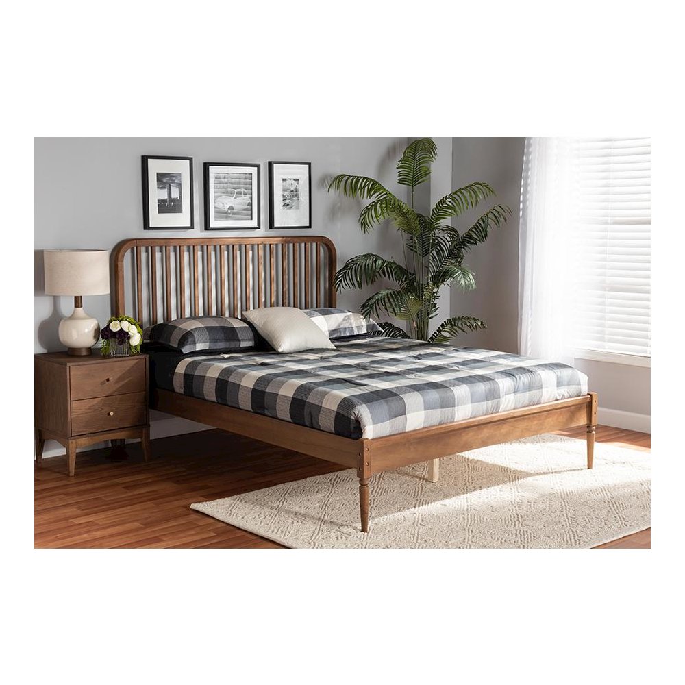Neilan Modern and Contemporary Walnut Brown Finished Wood Full Size Platform Bed. Picture 7