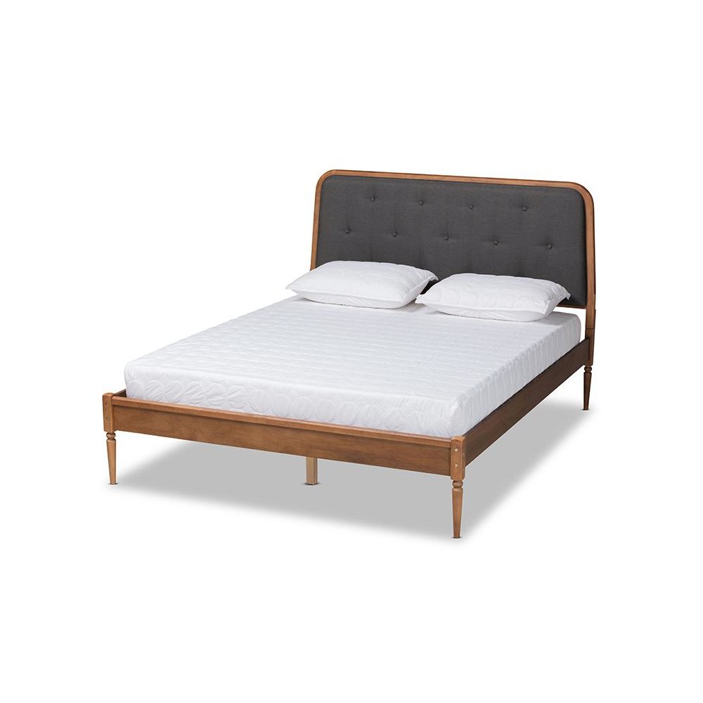 Baxton Studio Diantha Classic and Traditional Dark Grey Fabric Upholstered and Walnut Brown Finished Wood Full Size Platform Bed. Picture 2
