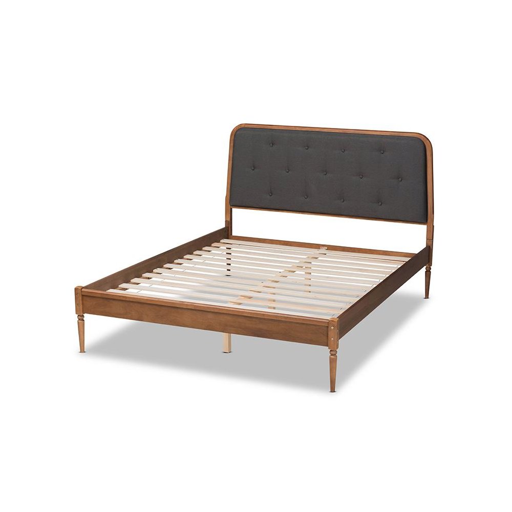 Baxton Studio Diantha Classic and Traditional Dark Grey Fabric Upholstered and Walnut Brown Finished Wood Full Size Platform Bed. Picture 4
