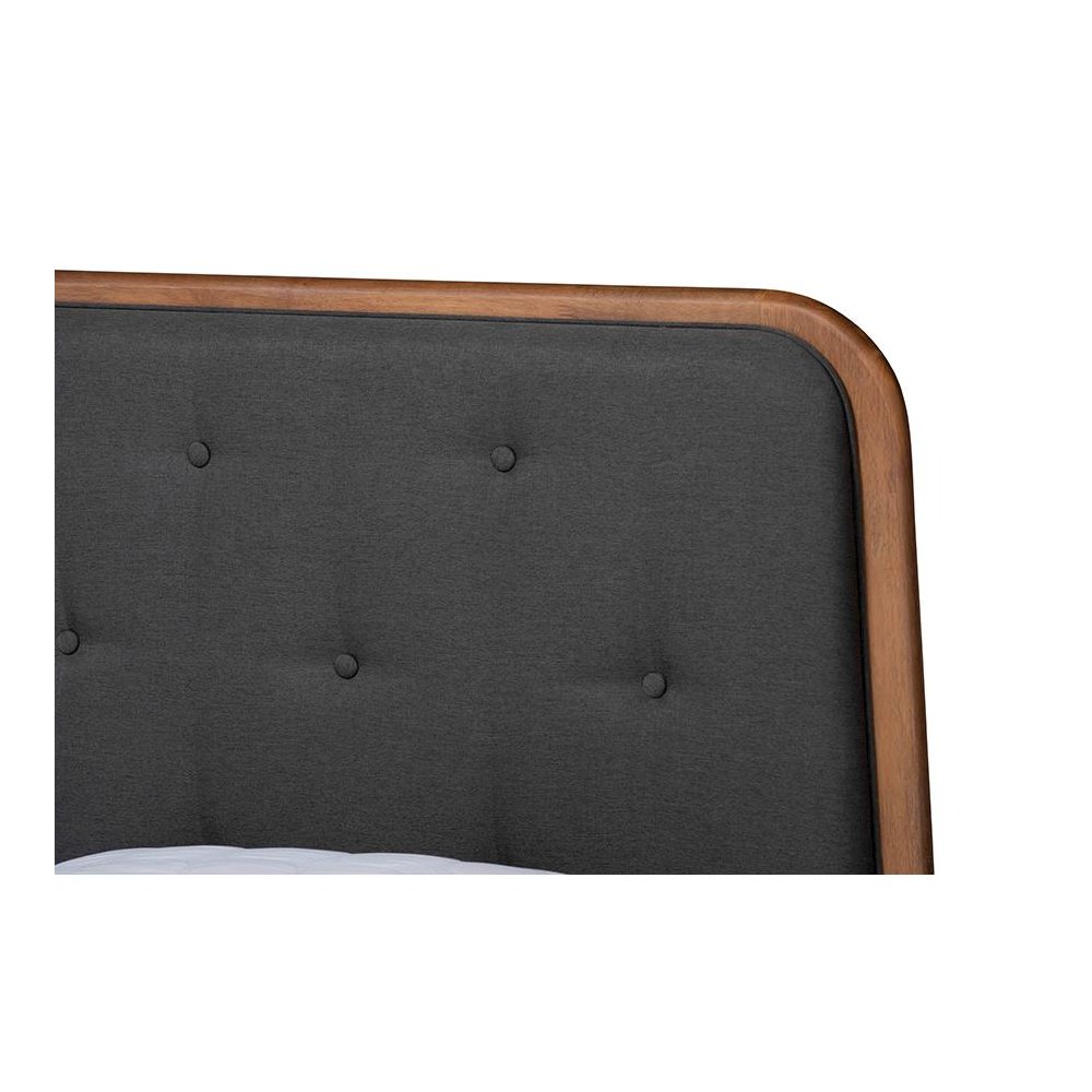 Baxton Studio Diantha Classic and Traditional Dark Grey Fabric Upholstered and Walnut Brown Finished Wood Full Size Platform Bed. Picture 6