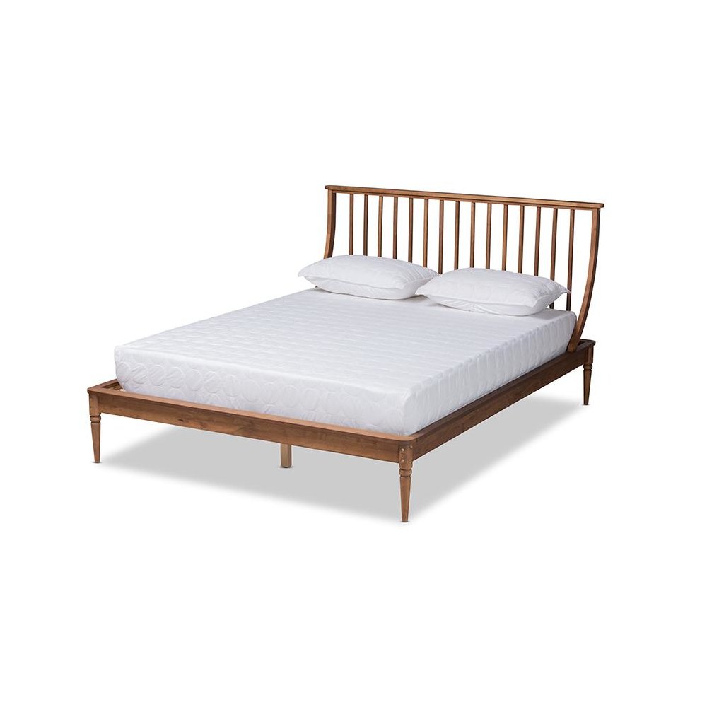Traditional Transitional Walnut Brown Finished Wood Full Size Platform Bed. Picture 1