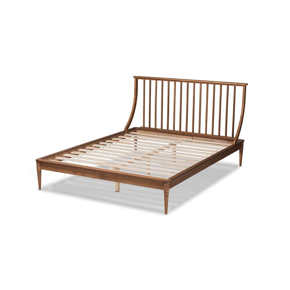 Traditional Transitional Walnut Brown Finished Wood Full Size Platform Bed. Picture 3