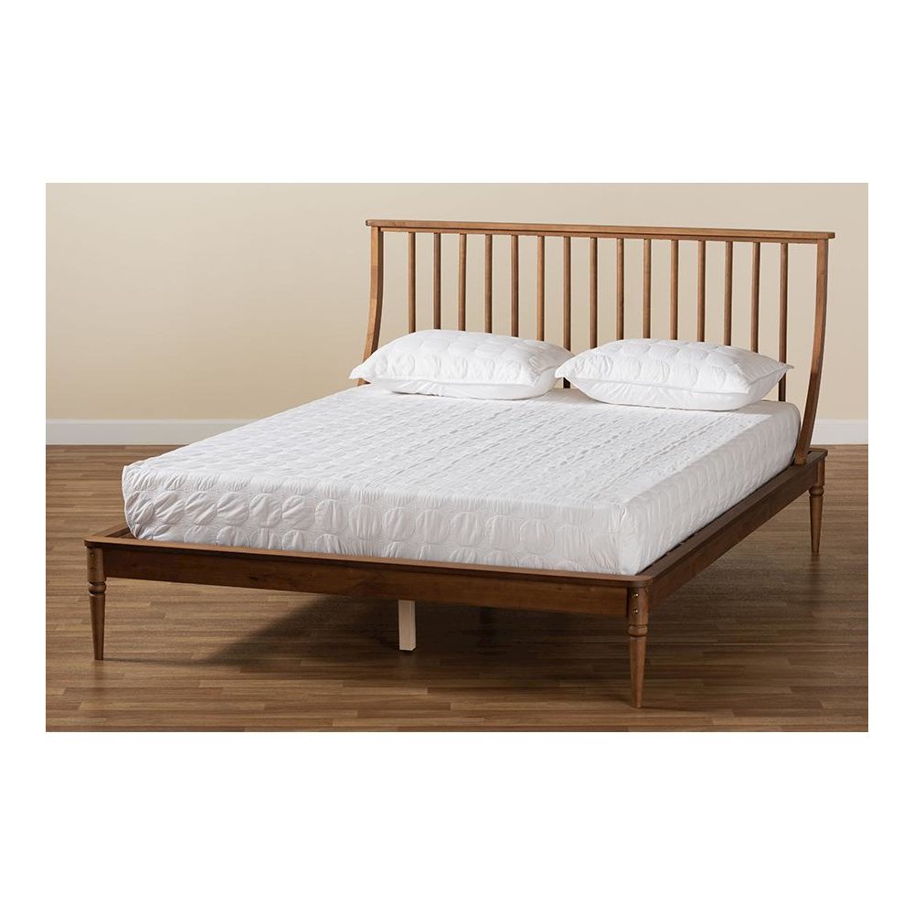 Traditional Transitional Walnut Brown Finished Wood Full Size Platform Bed. Picture 8