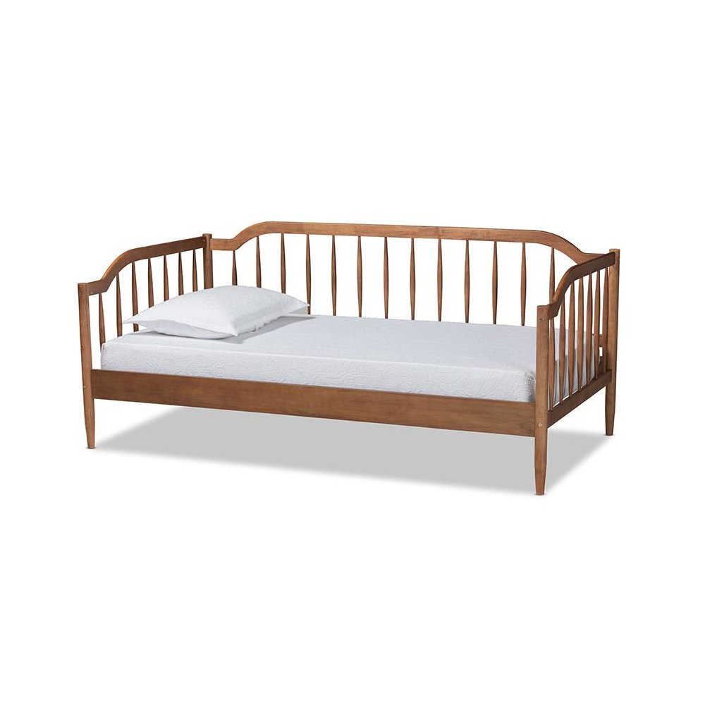 Parson Classic Mid-Century Modern Walnut Brown Finished Wood Twin Size Daybed. Picture 1