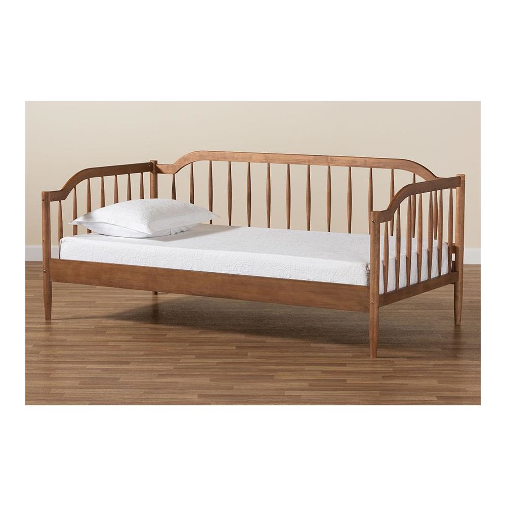 Parson Classic Mid-Century Modern Walnut Brown Finished Wood Twin Size Daybed. Picture 8
