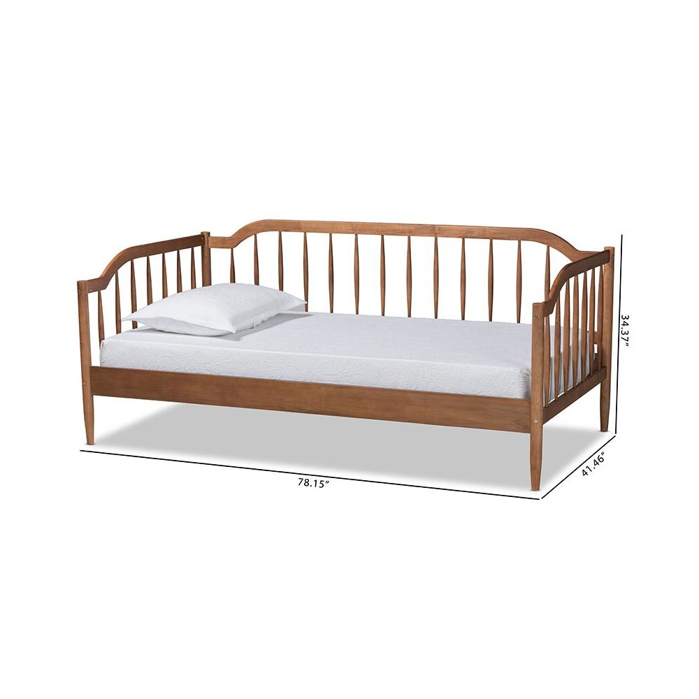 Parson Classic Mid-Century Modern Walnut Brown Finished Wood Twin Size Daybed. Picture 9