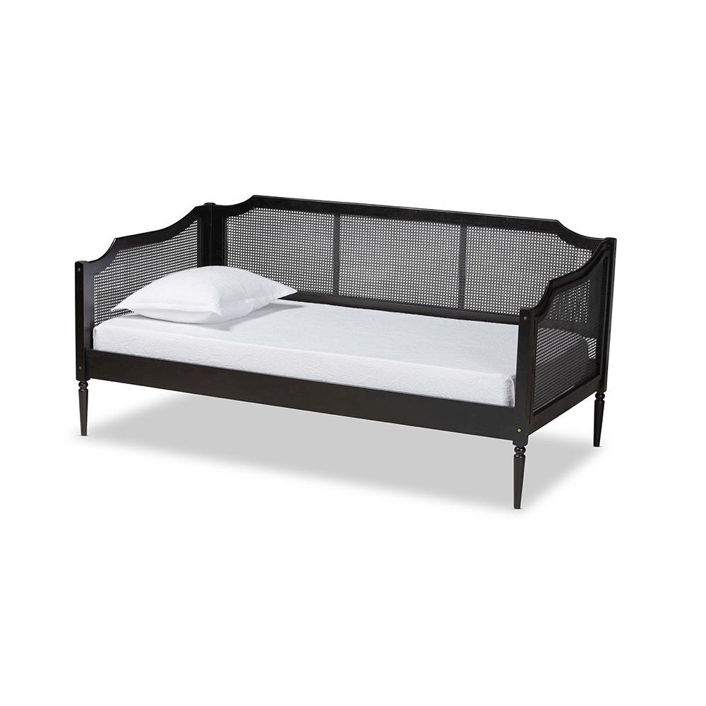 Charcoal Finished Wood and Synthetic Rattan Twin Size Daybed. Picture 1