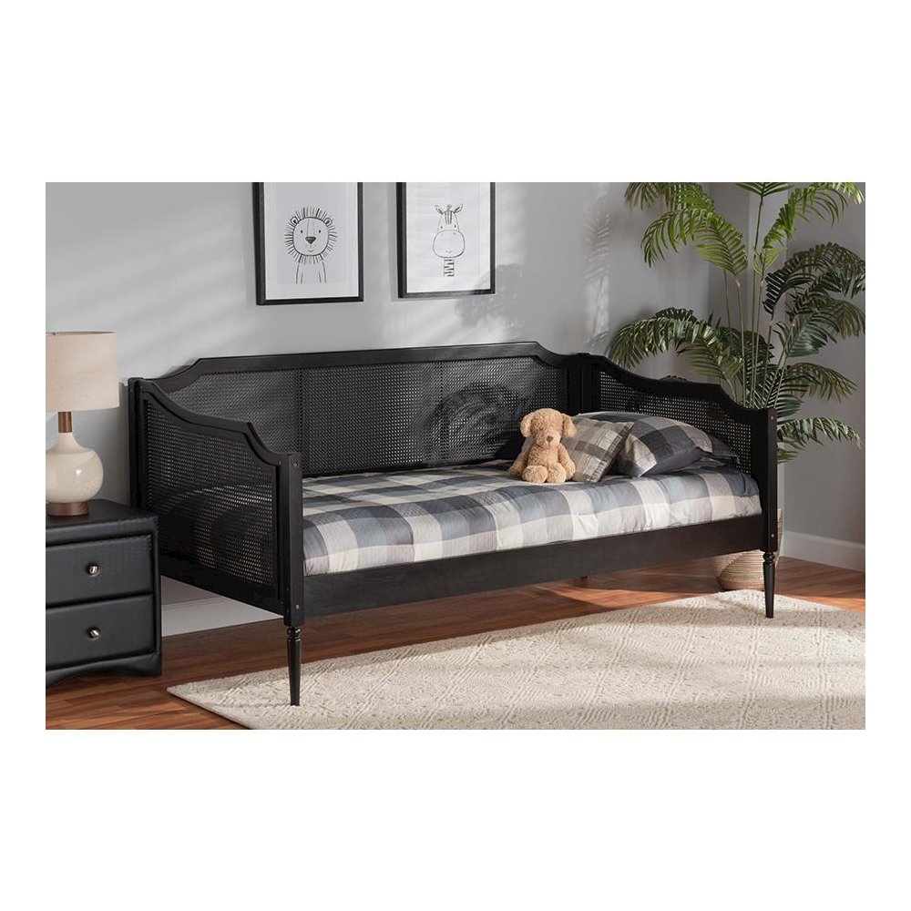 Charcoal Finished Wood and Synthetic Rattan Twin Size Daybed. Picture 7
