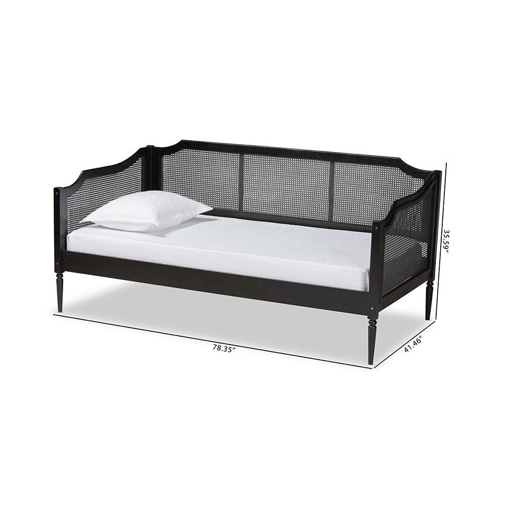 Charcoal Finished Wood and Synthetic Rattan Twin Size Daybed. Picture 9