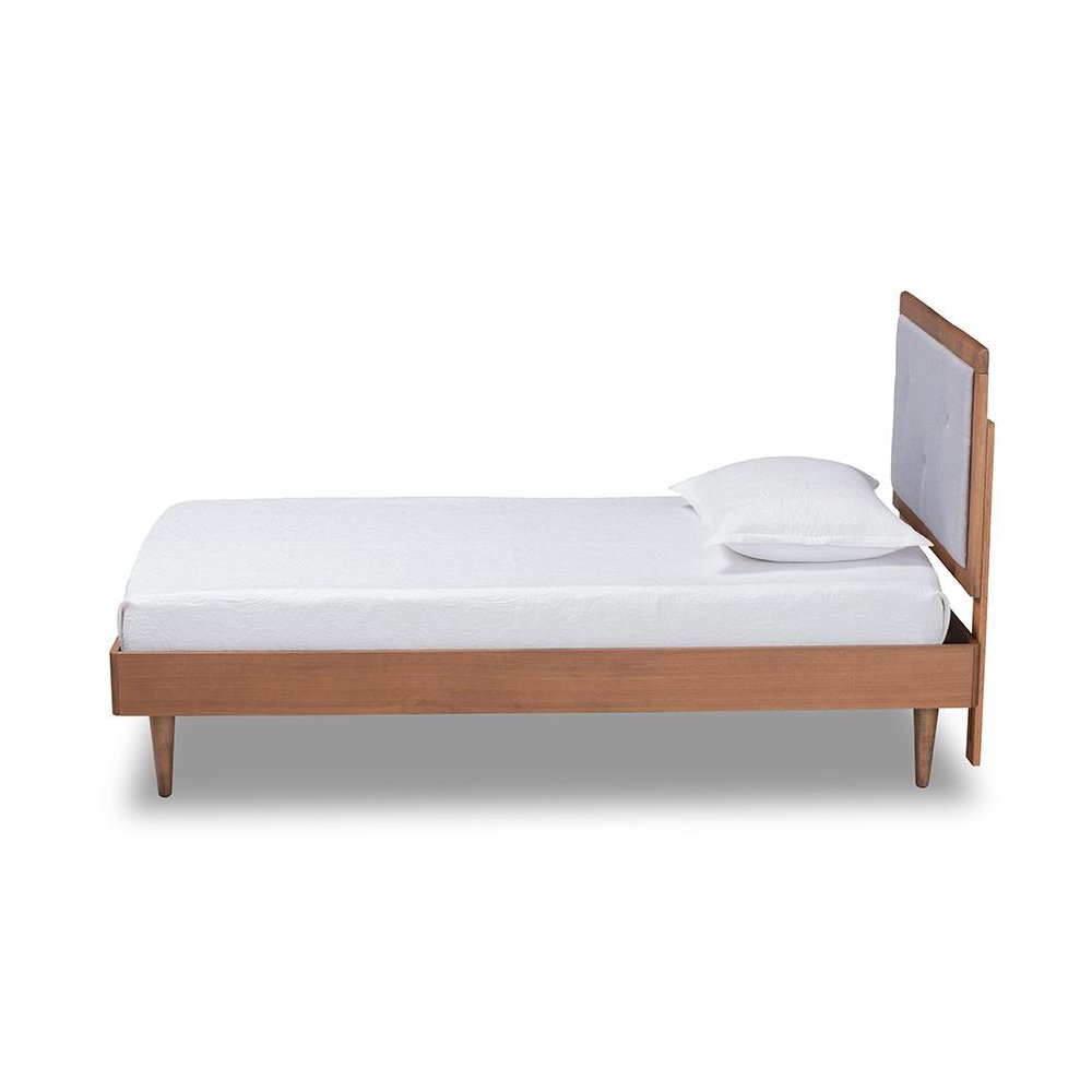 Walnut Brown Finished Wood Twin Size Platform Bed. Picture 2