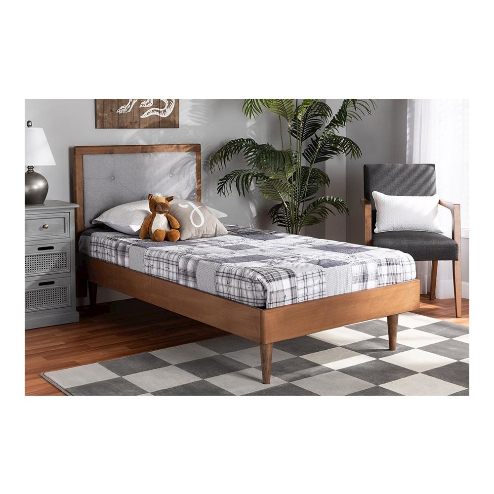 Walnut Brown Finished Wood Twin Size Platform Bed. Picture 7