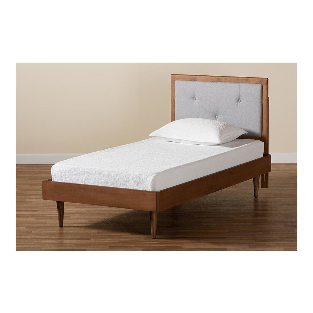 Walnut Brown Finished Wood Twin Size Platform Bed. Picture 8
