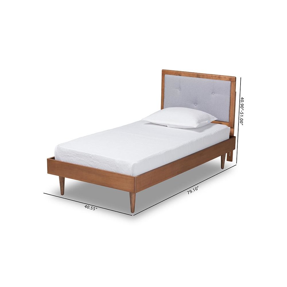 Walnut Brown Finished Wood Twin Size Platform Bed. Picture 9