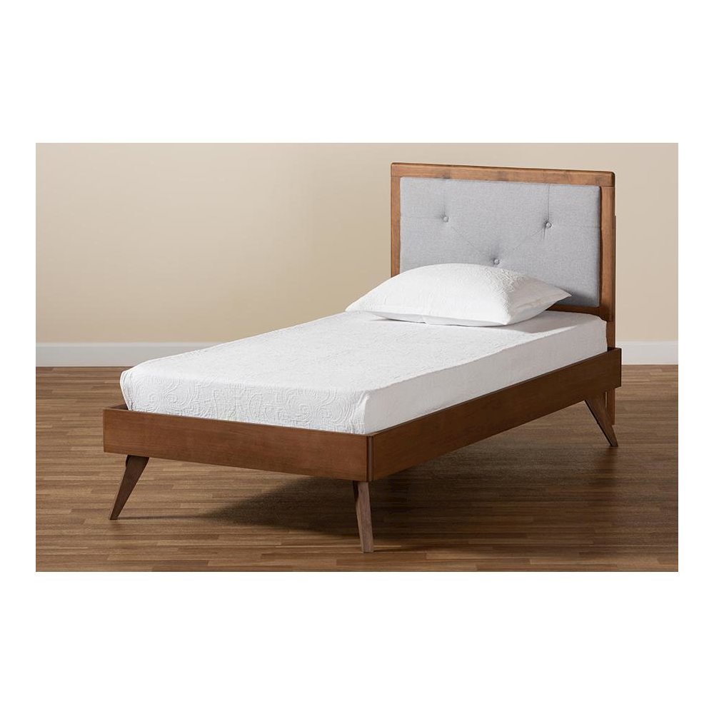 Walnut Brown Finished Wood Twin Size Platform Bed. Picture 8