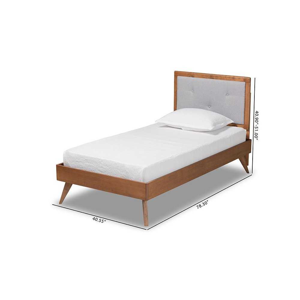 Walnut Brown Finished Wood Twin Size Platform Bed. Picture 9