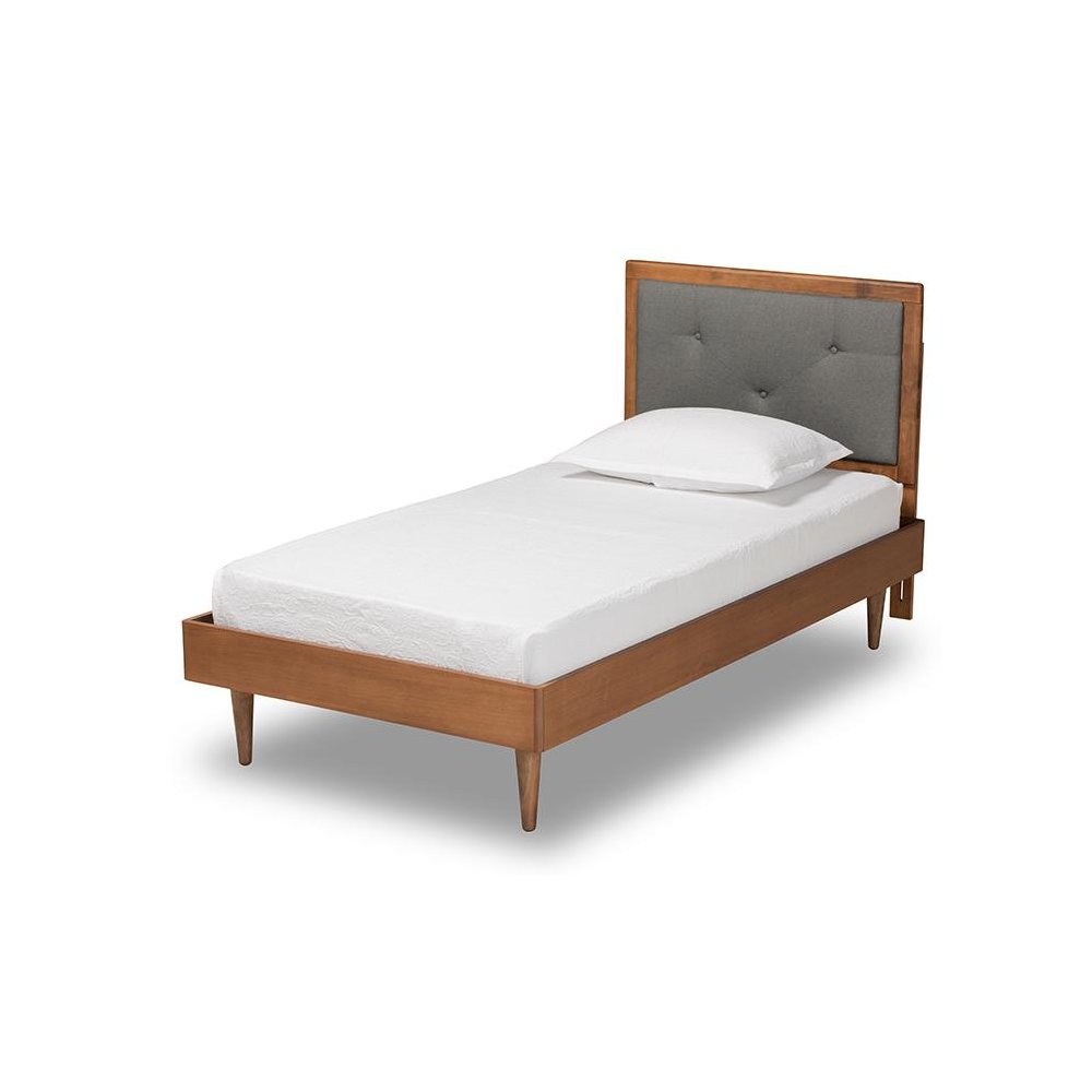 Walnut Brown Finished Wood Twin Size Platform Bed. Picture 1