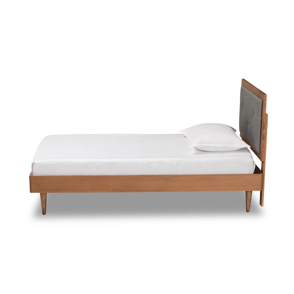 Walnut Brown Finished Wood Twin Size Platform Bed. Picture 2