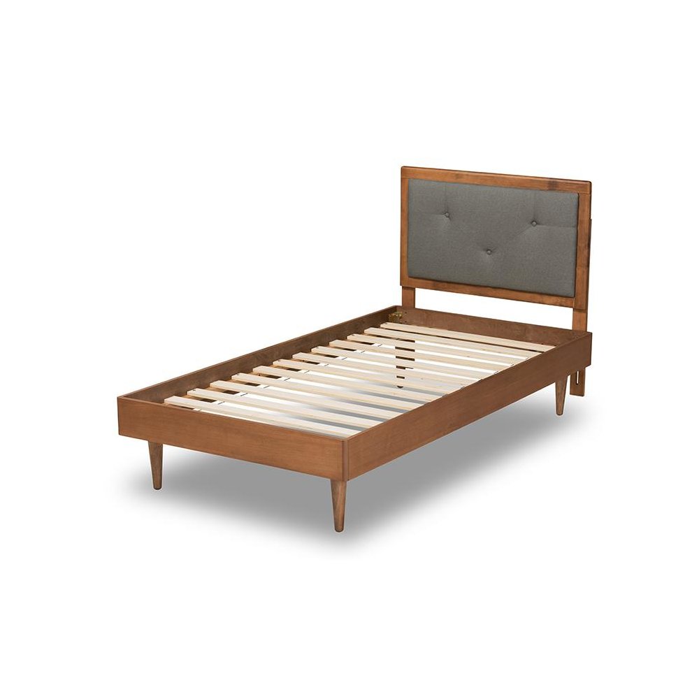 Walnut Brown Finished Wood Twin Size Platform Bed. Picture 3