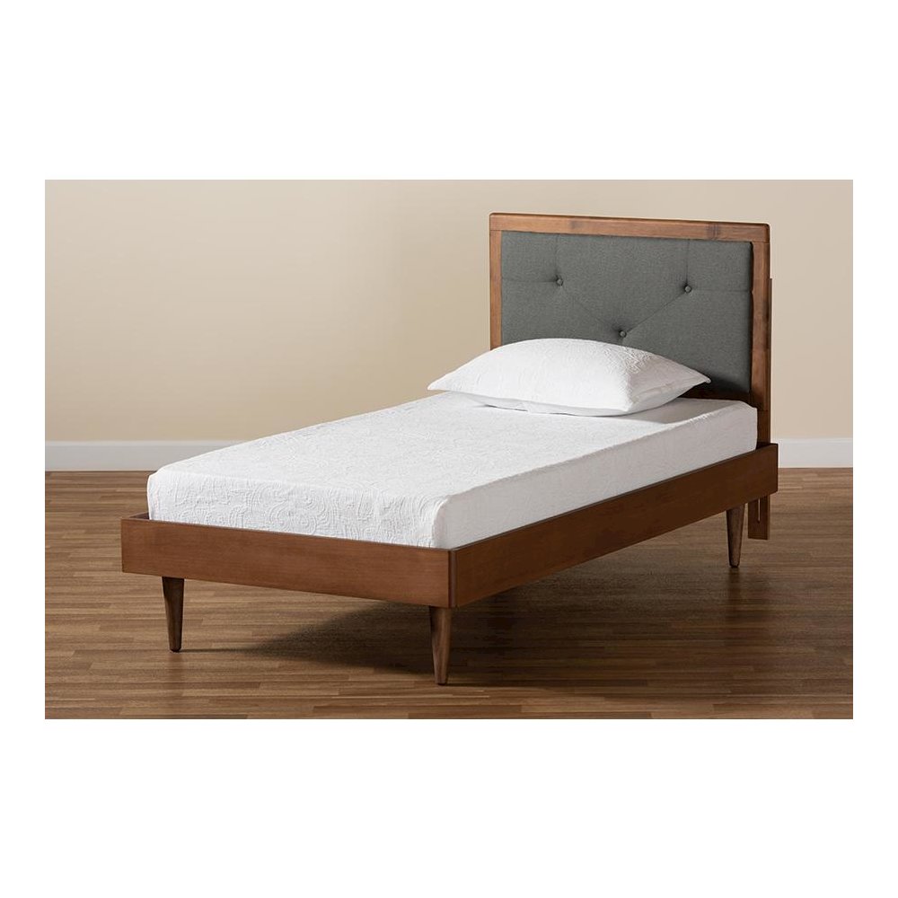 Walnut Brown Finished Wood Twin Size Platform Bed. Picture 8