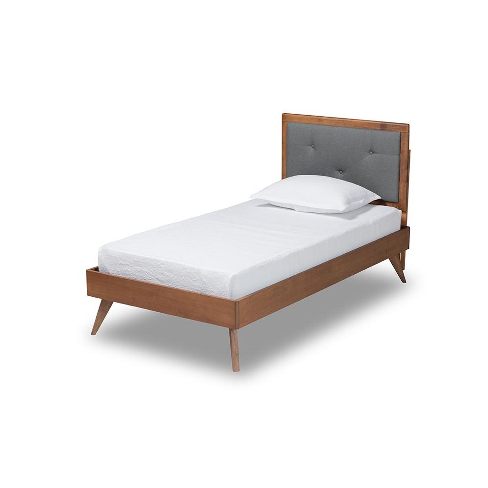 Walnut Brown Finished Wood Twin Size Platform Bed. Picture 1
