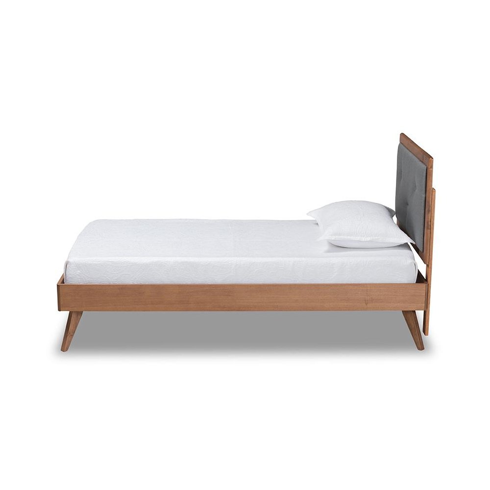 Walnut Brown Finished Wood Twin Size Platform Bed. Picture 2