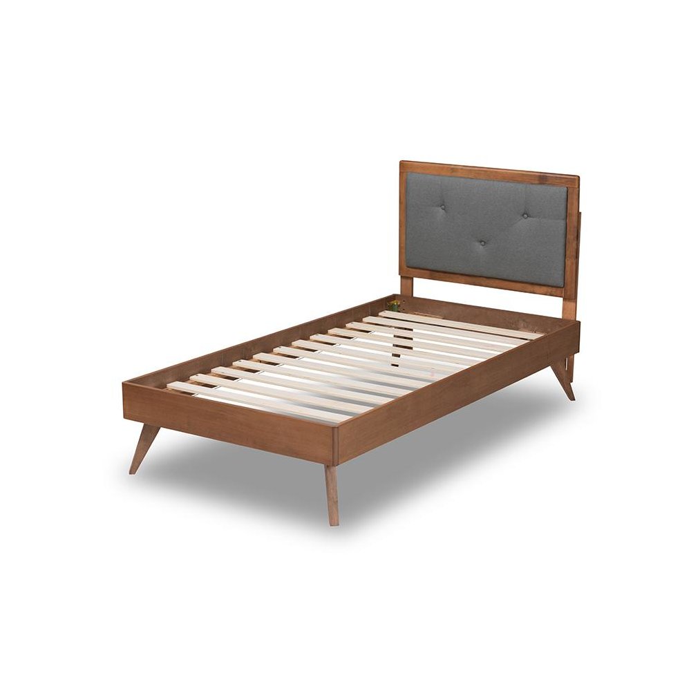Walnut Brown Finished Wood Twin Size Platform Bed. Picture 3