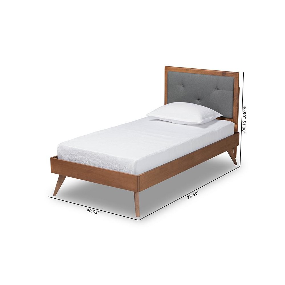 Walnut Brown Finished Wood Twin Size Platform Bed. Picture 9