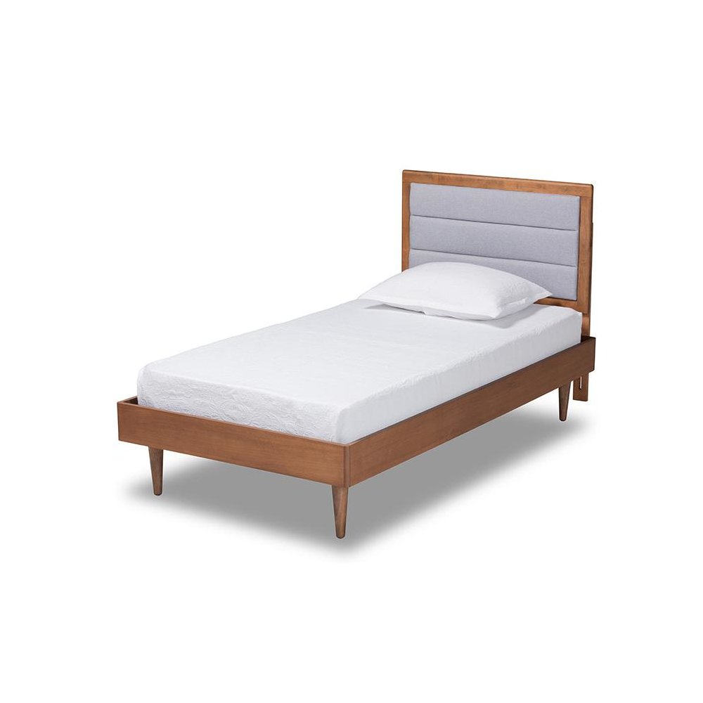 Walnut Brown Finished Wood Twin Size Platform Bed. Picture 1
