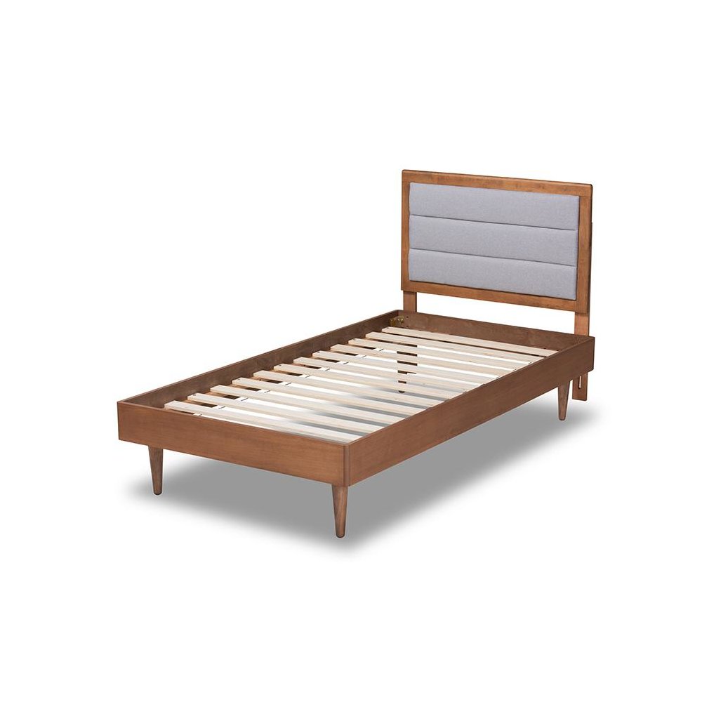 Walnut Brown Finished Wood Twin Size Platform Bed. Picture 3