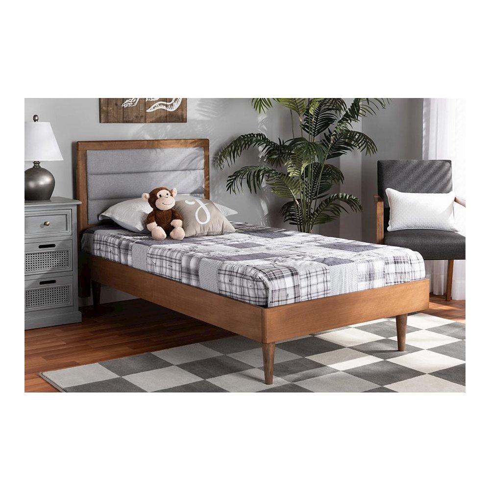 Walnut Brown Finished Wood Twin Size Platform Bed. Picture 7