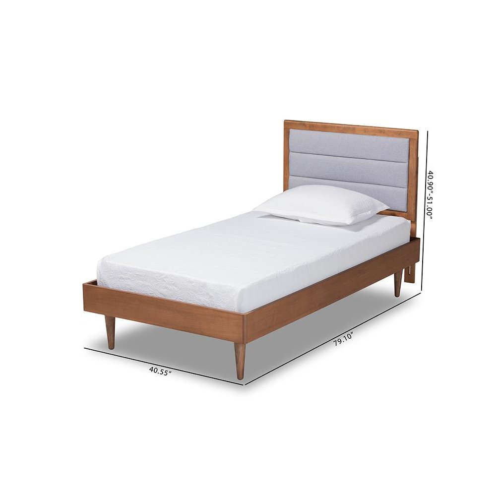 Walnut Brown Finished Wood Twin Size Platform Bed. Picture 9
