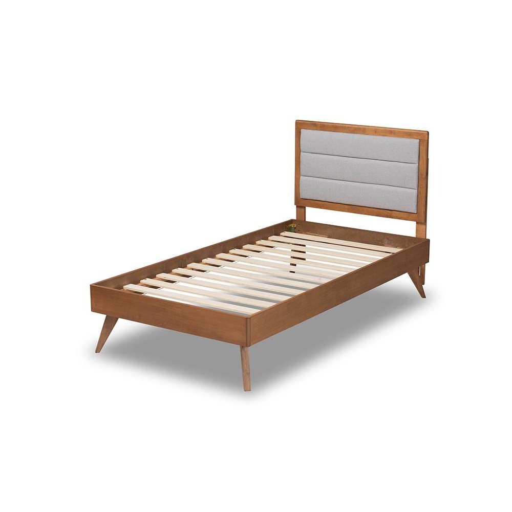 Walnut Brown Finished Wood Twin Size Platform Bed. Picture 3