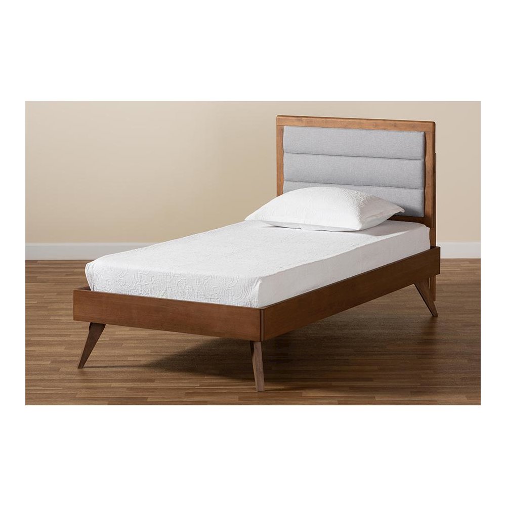 Walnut Brown Finished Wood Twin Size Platform Bed. Picture 8