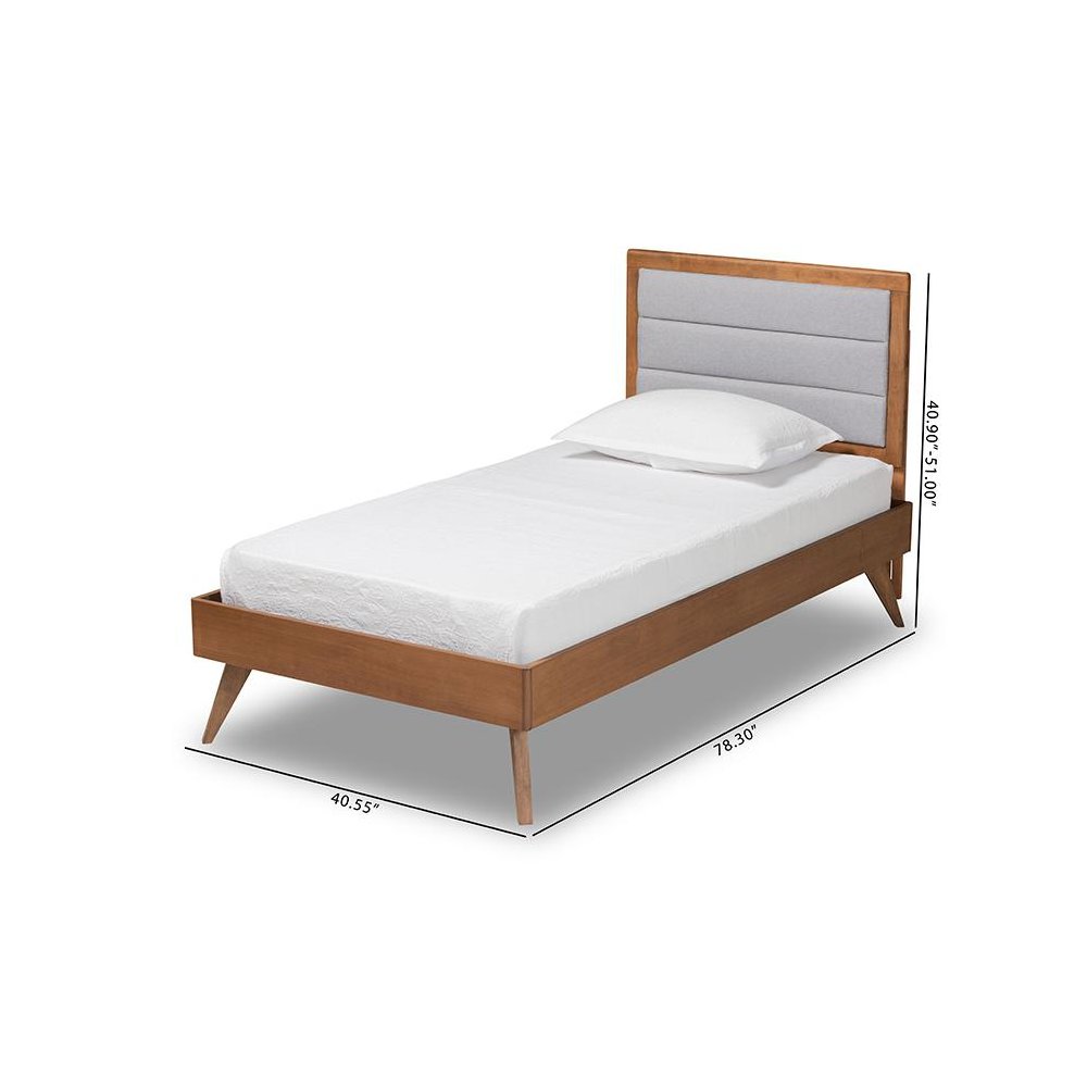 Walnut Brown Finished Wood Twin Size Platform Bed. Picture 9