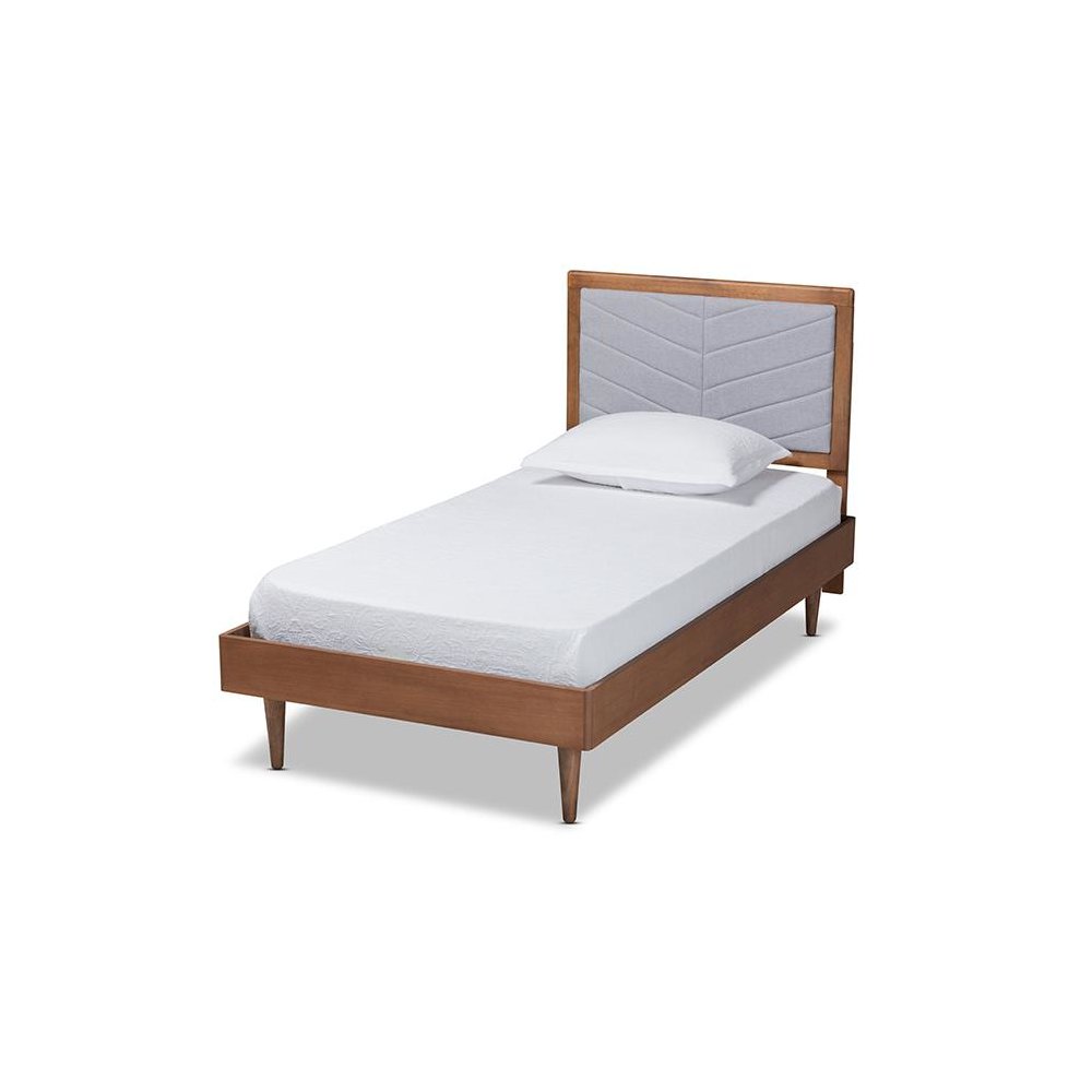 Walnut brown Finished Wood Twin Size Platform Bed. Picture 1