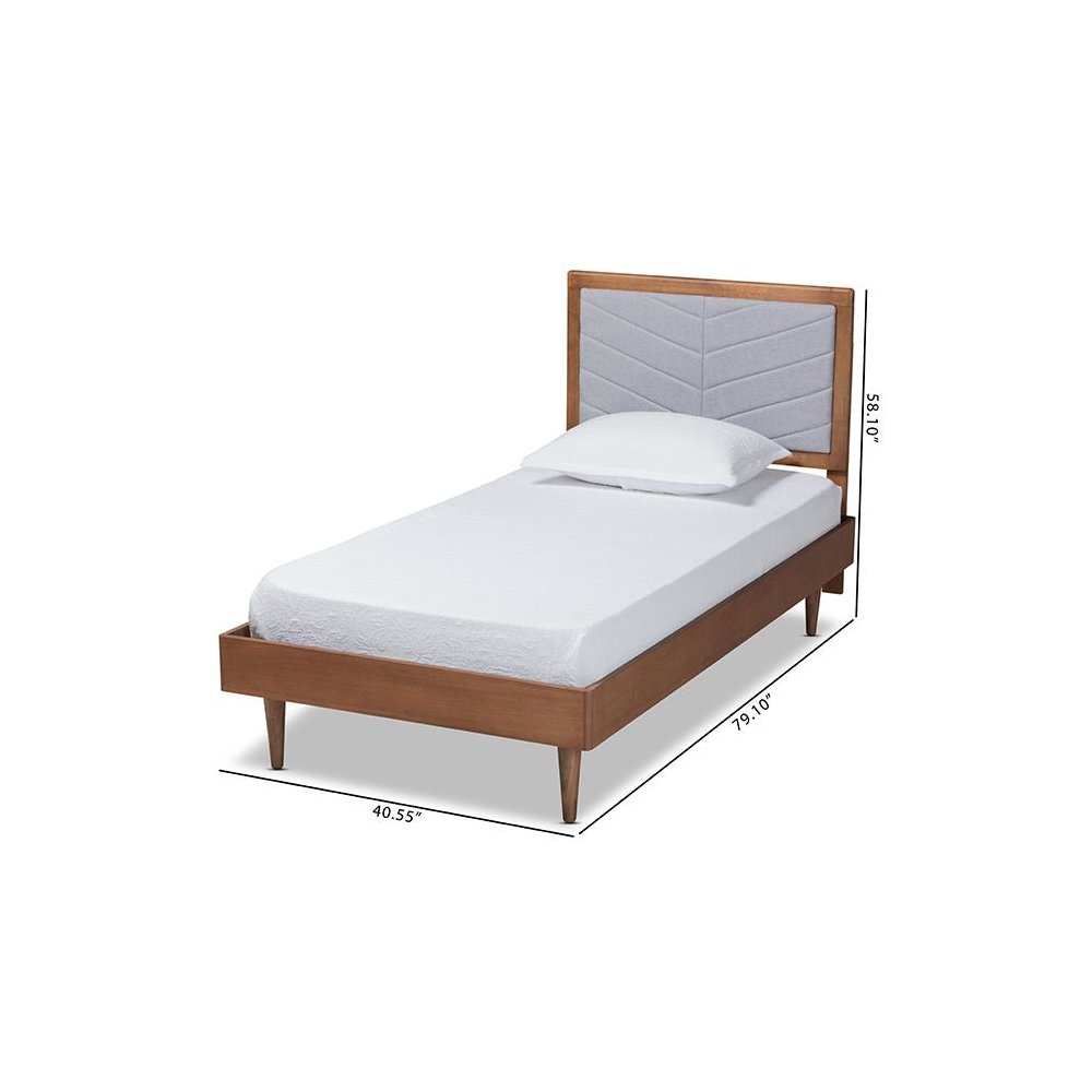 Walnut brown Finished Wood Twin Size Platform Bed. Picture 9