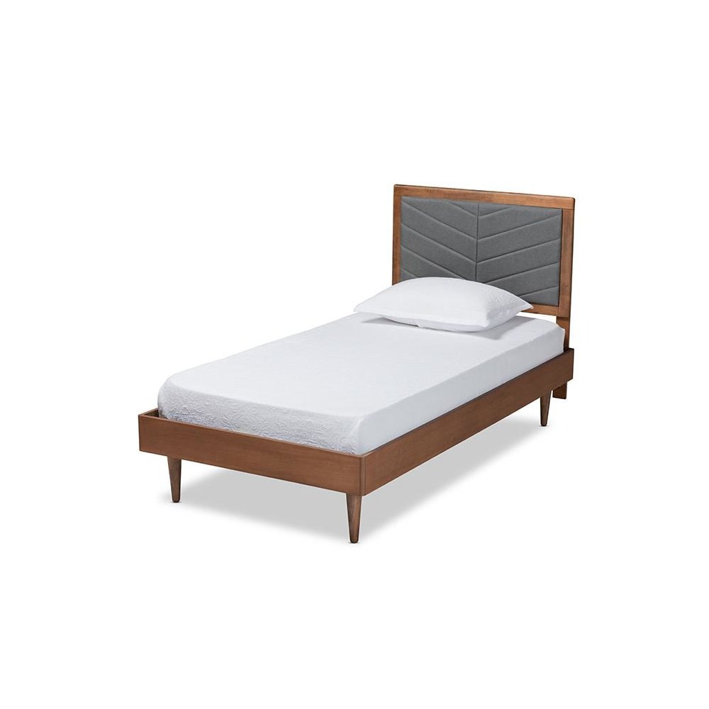 Walnut brown Finished Wood Twin Size Platform Bed. Picture 1