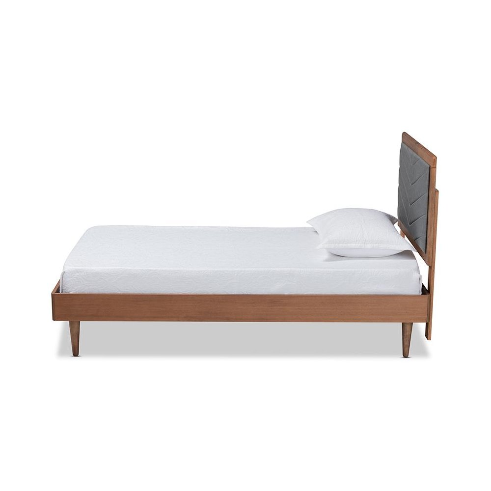 Walnut brown Finished Wood Twin Size Platform Bed. Picture 2
