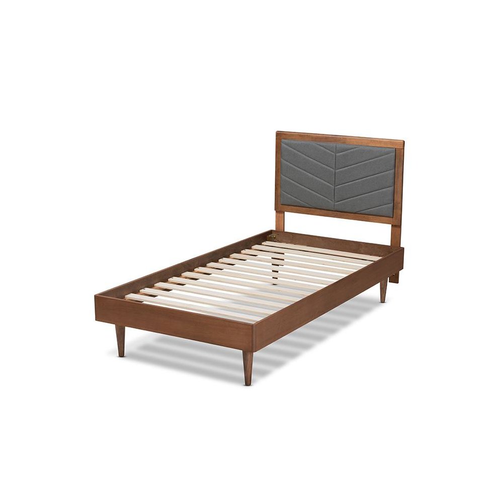 Walnut brown Finished Wood Twin Size Platform Bed. Picture 3