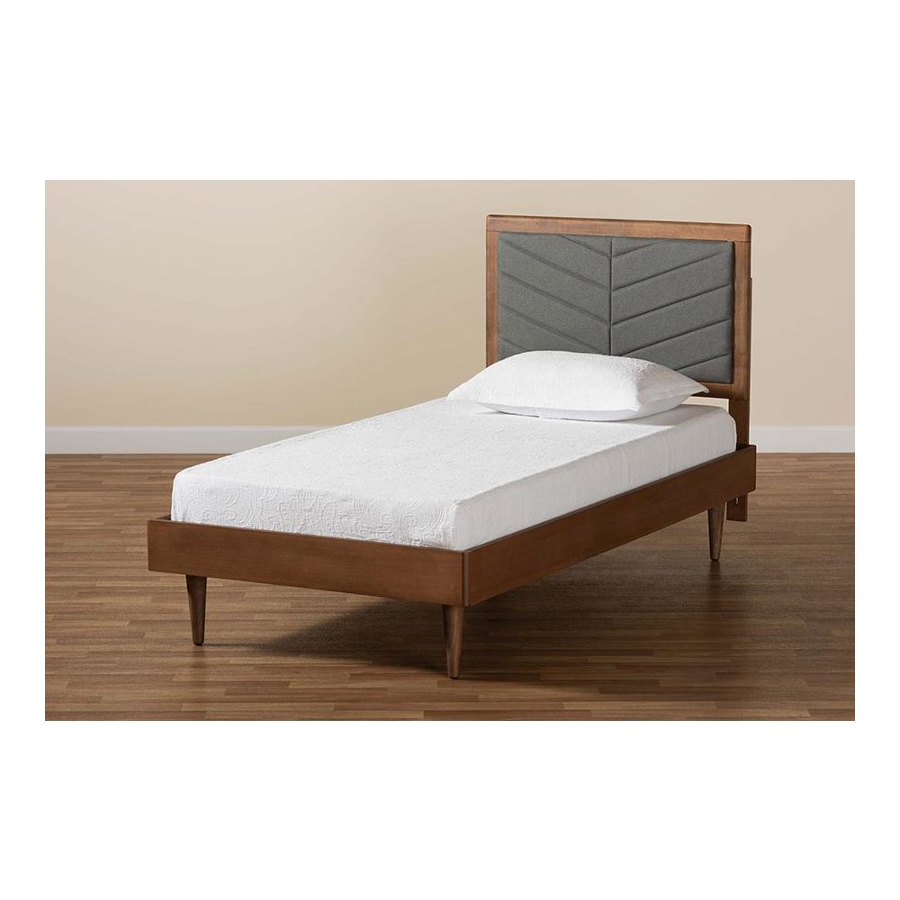 Walnut brown Finished Wood Twin Size Platform Bed. Picture 8