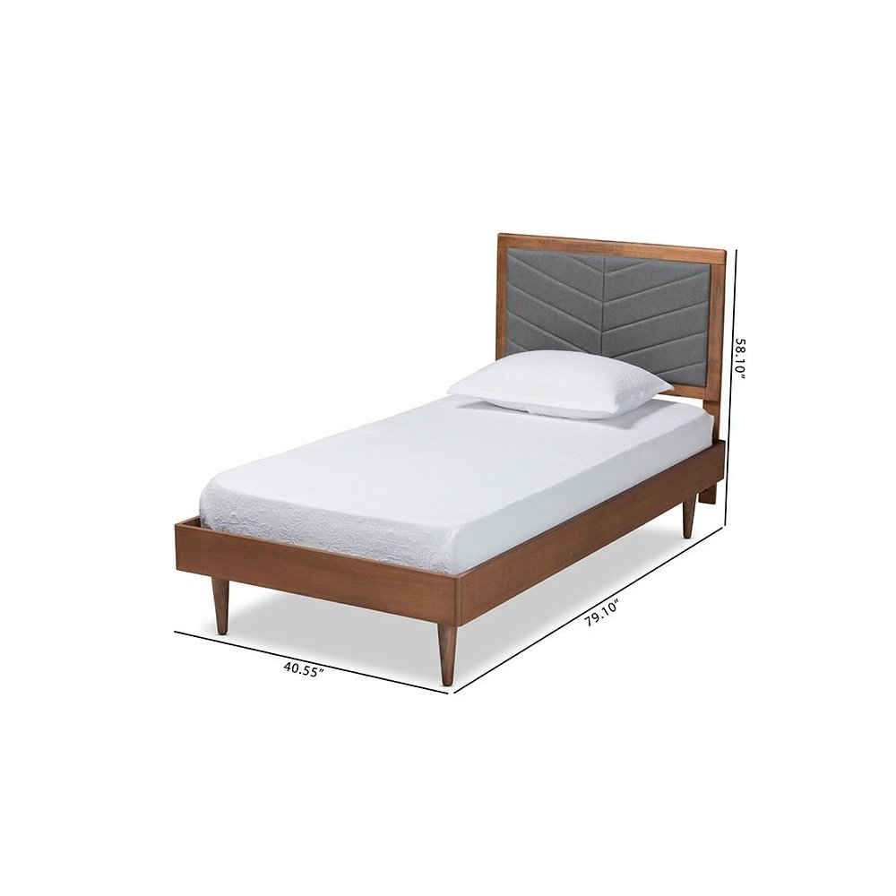 Walnut brown Finished Wood Twin Size Platform Bed. Picture 9