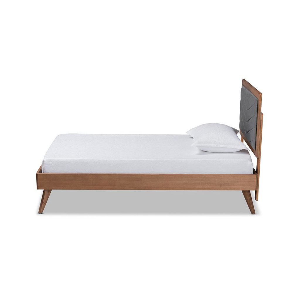 Walnut brown Finished Wood Twin Size Platform Bed. Picture 2