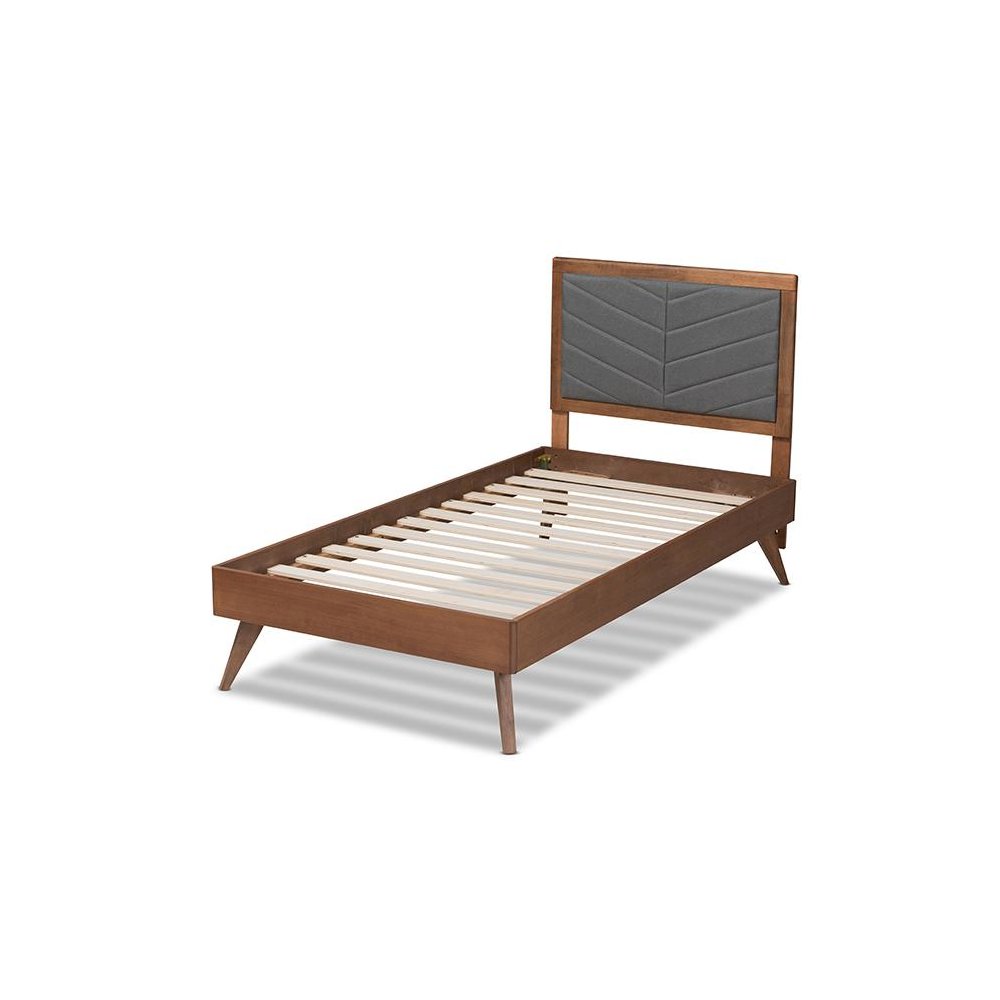 Walnut brown Finished Wood Twin Size Platform Bed. Picture 3