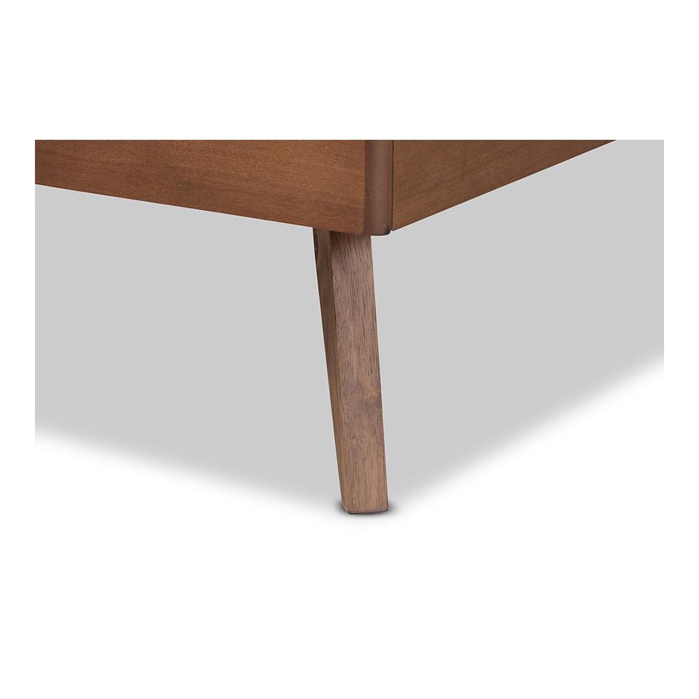 Walnut brown Finished Wood Twin Size Platform Bed. Picture 5