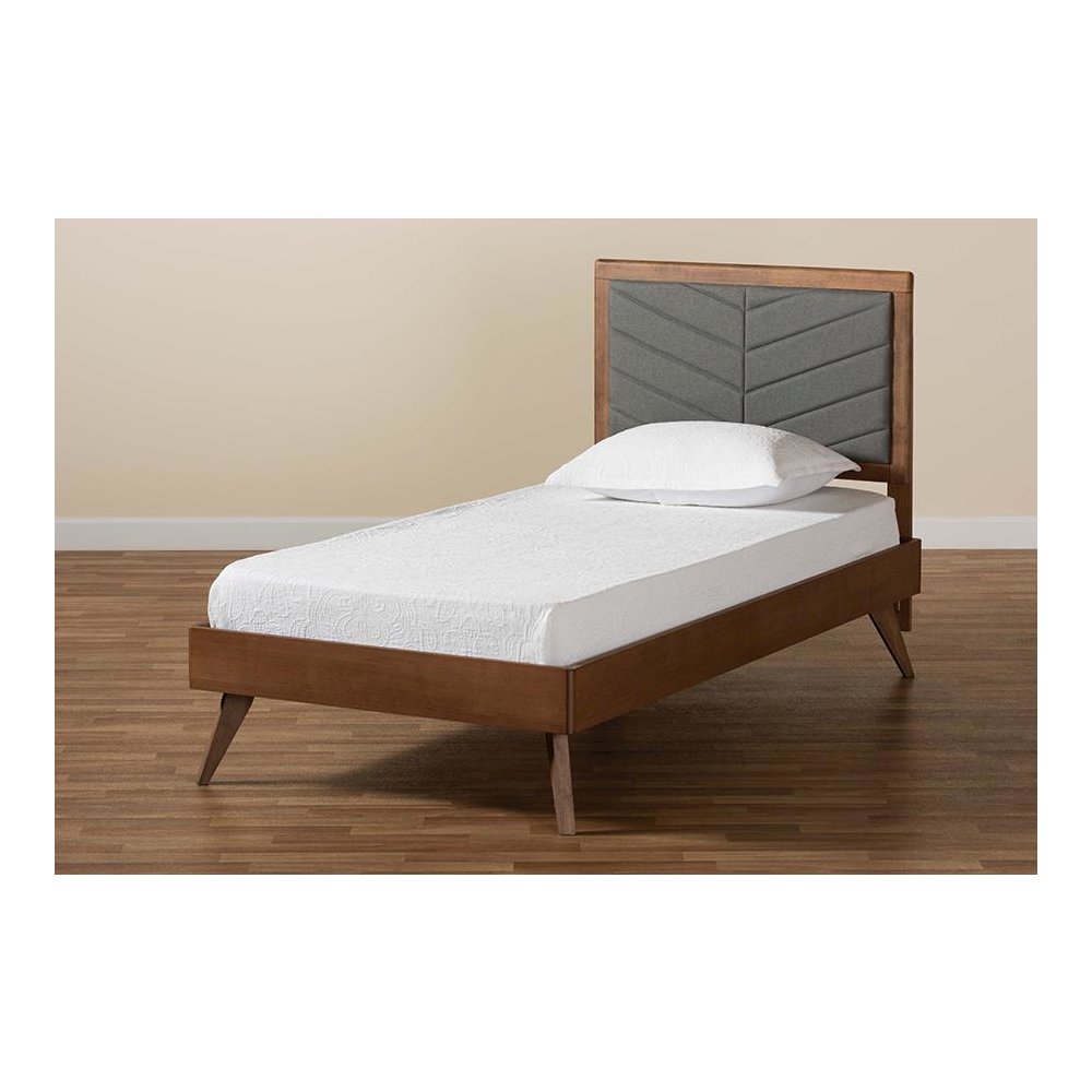 Walnut brown Finished Wood Twin Size Platform Bed. Picture 8