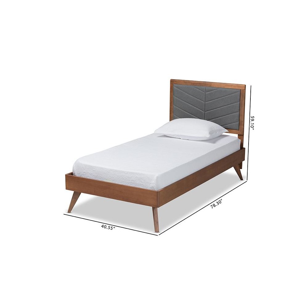 Walnut brown Finished Wood Twin Size Platform Bed. Picture 9