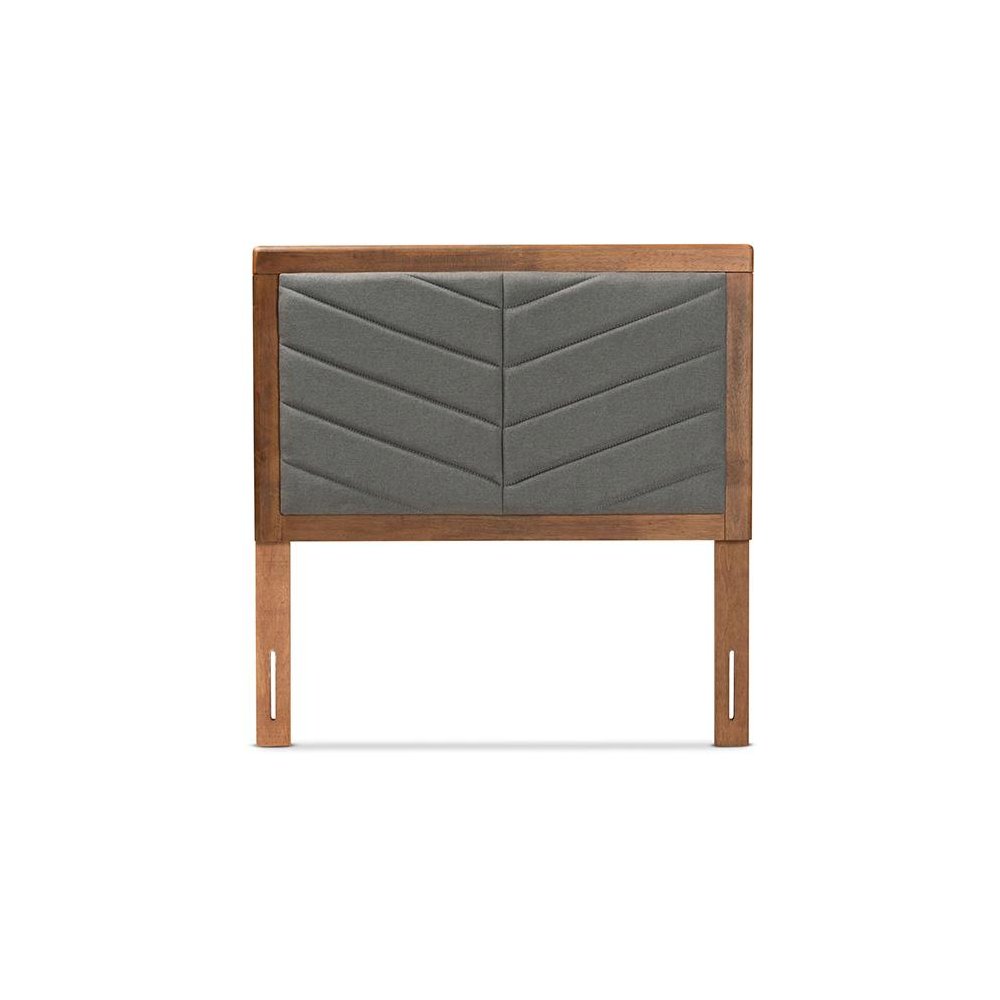 Dark Grey Fabric Upholstered and Walnut Brown Finished Wood Twin Size Headboard. Picture 2