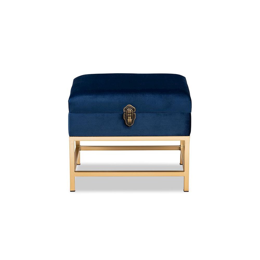 Gold Finished Metal Small Storage Ottoman. Picture 3